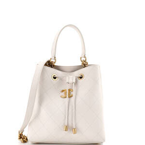 Chanel Small CC Top Handle Chain Drawstring Bucket Bag Quilted Caviar